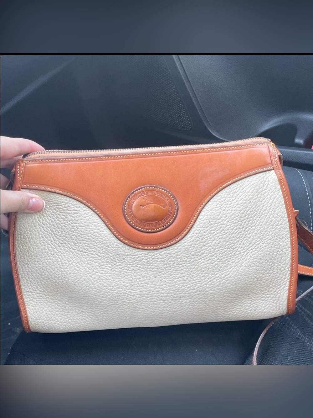 Dooney & Bourke Cream Pebbled Leather Clutch with Brown Trim